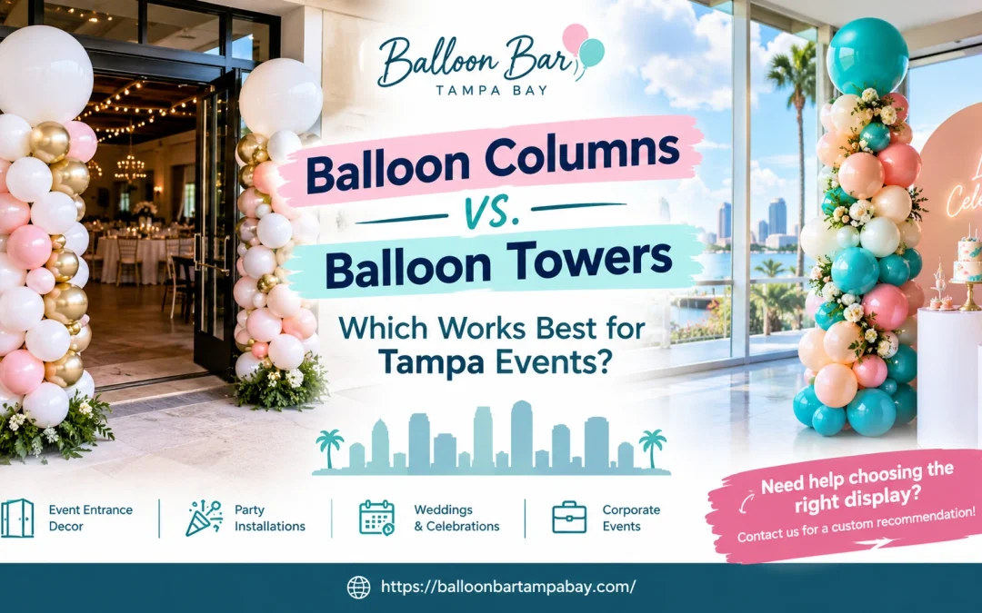Balloon arch vs. balloon garland in Tampa Bay, showcasing elegant event décor options for birthdays, weddings, celebrations, and photo backdrops by Balloon Bar Tampa Bay.